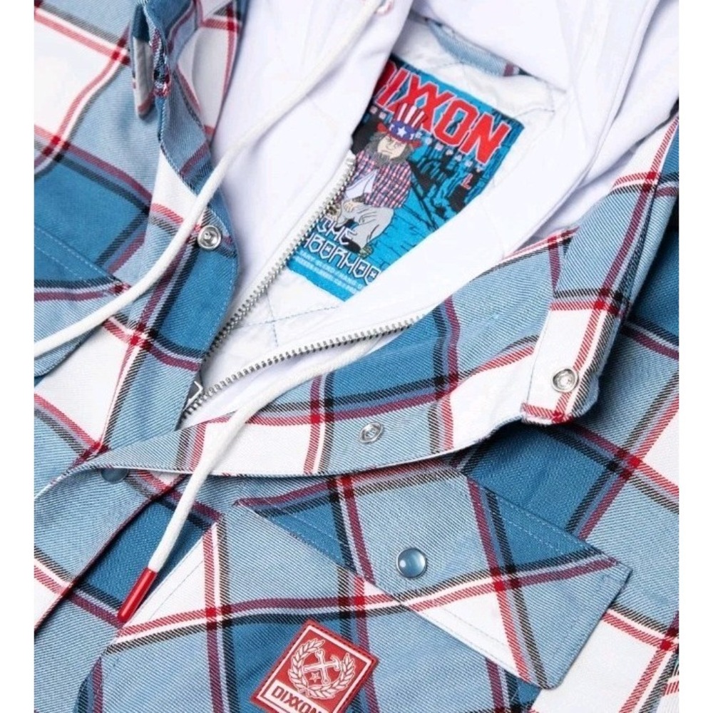 Dixxon Men's 2XT Hooded Flannel Jacket the Neighborhood Plaid Deebo Pearl Snap